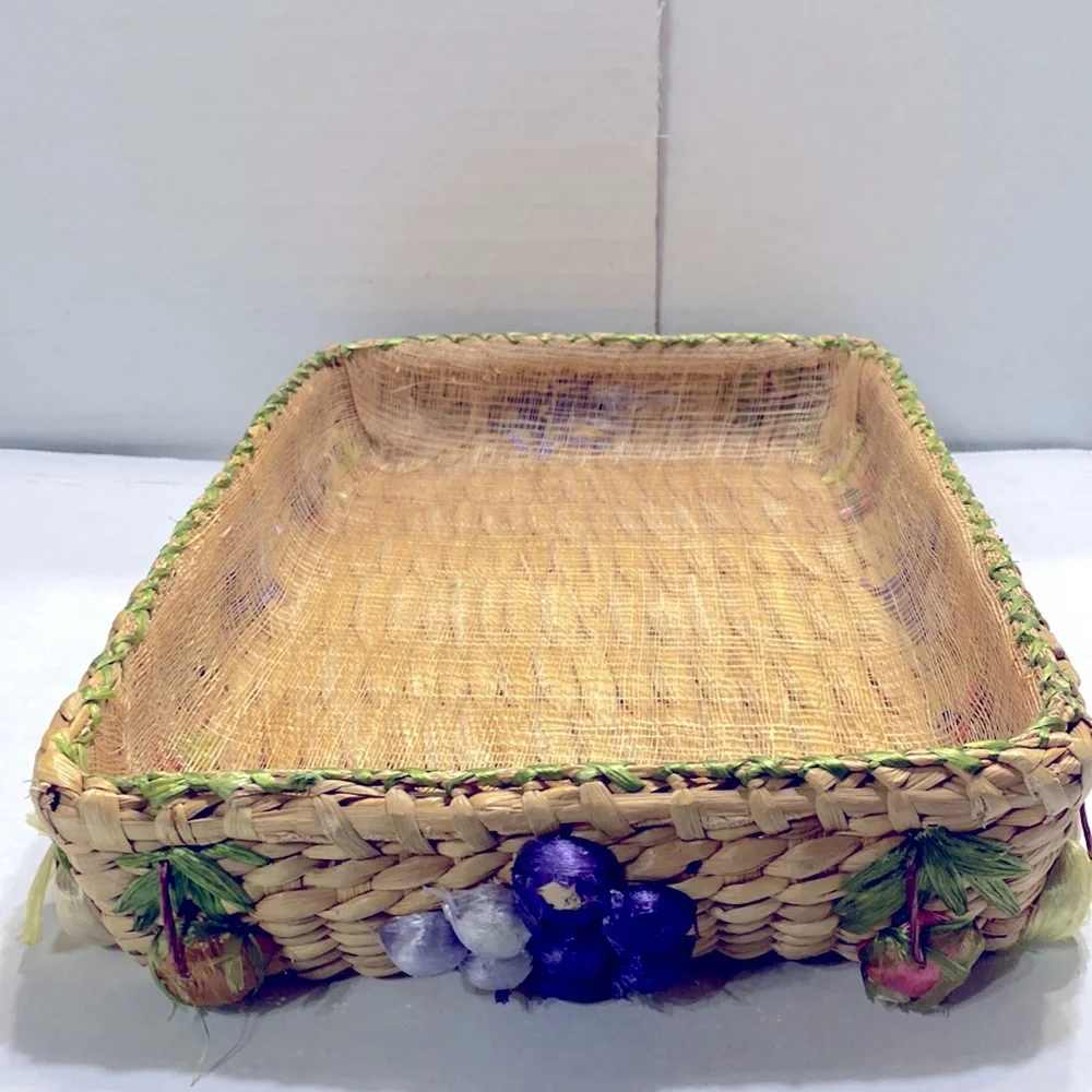 4 Piece Vintage Rafia Woven Rattan Basket Set